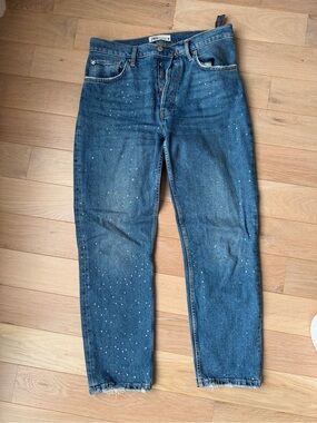 Zara Blue women’s sparkle Straight Jeans with Metallic Speckle